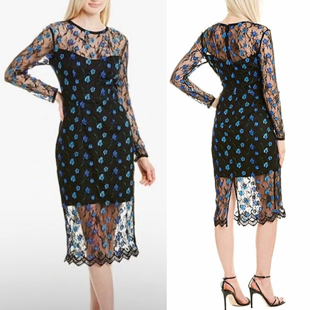 NWT Dress the Population Sophia lace illusion dress